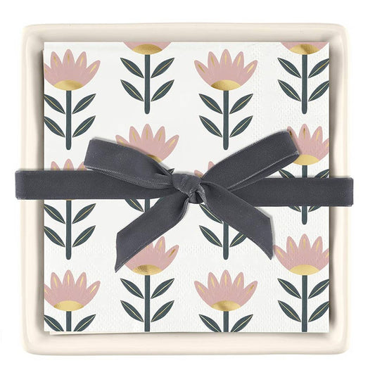 Ceramic Napkin Tray + Napkins - Flowers (Clearance - Final Sale)