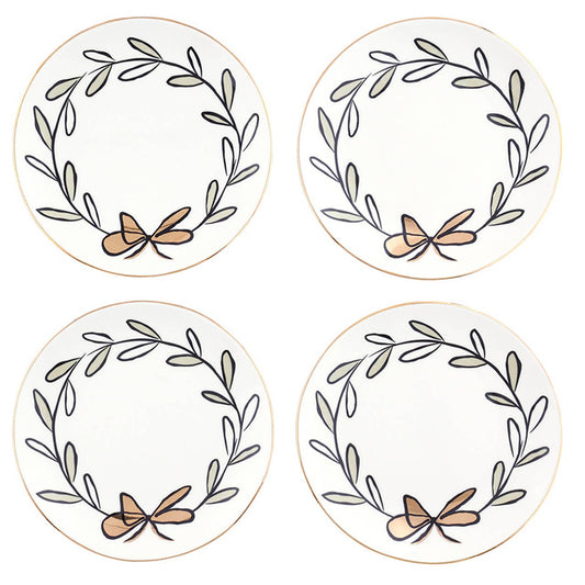 Ceramic Appetizer Plates - Bow Wreath - Set of 4