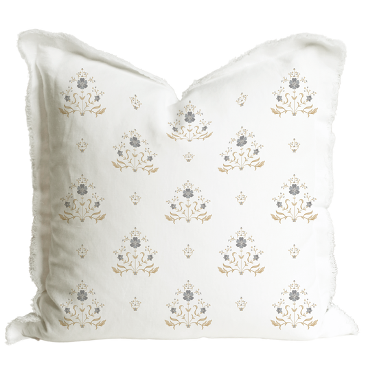 Hand Block Floral Fringe Pillow Cover | Sutton