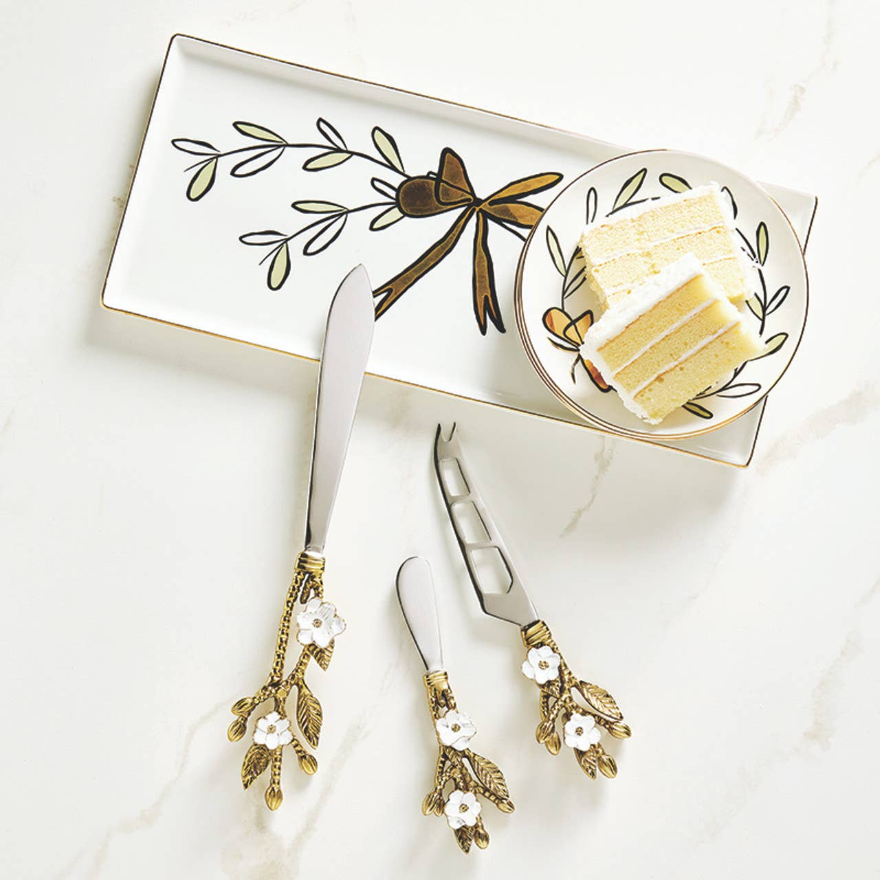 Ceramic Appetizer Plates - Bow Wreath - Set of 4