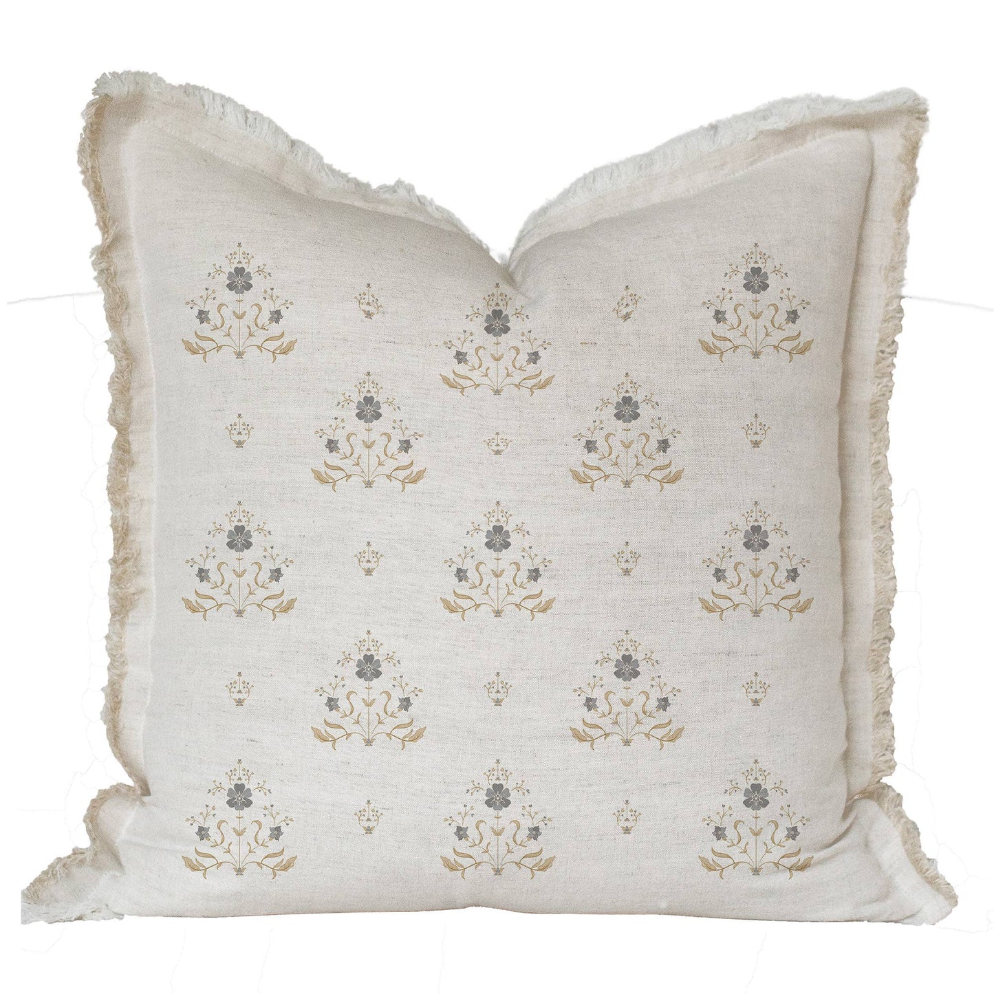 Hand Block Floral Fringe Pillow Cover | Sutton