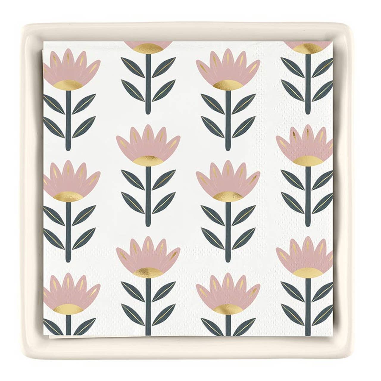 Ceramic Napkin Tray + Napkins - Flowers