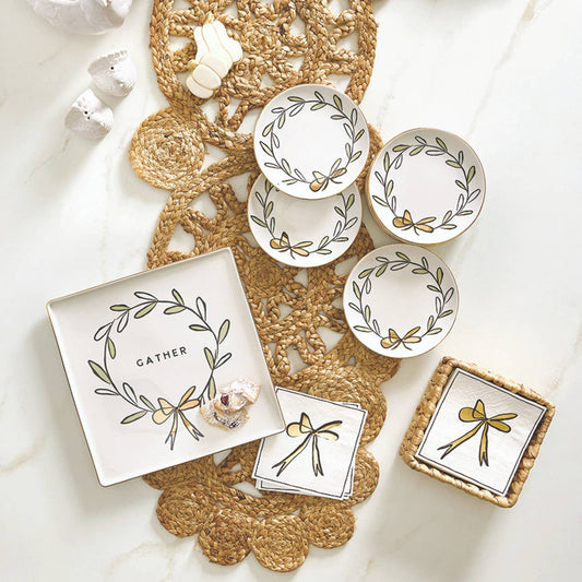 Ceramic Appetizer Plates - Bow Wreath - Set of 4