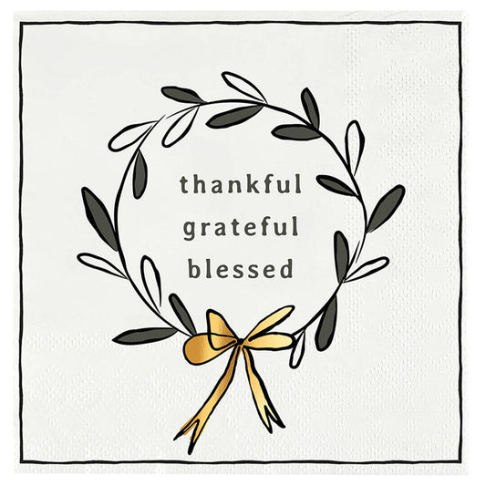 Ceramic Napkin Tray + Napkins - Thankful, Grateful, Blessed