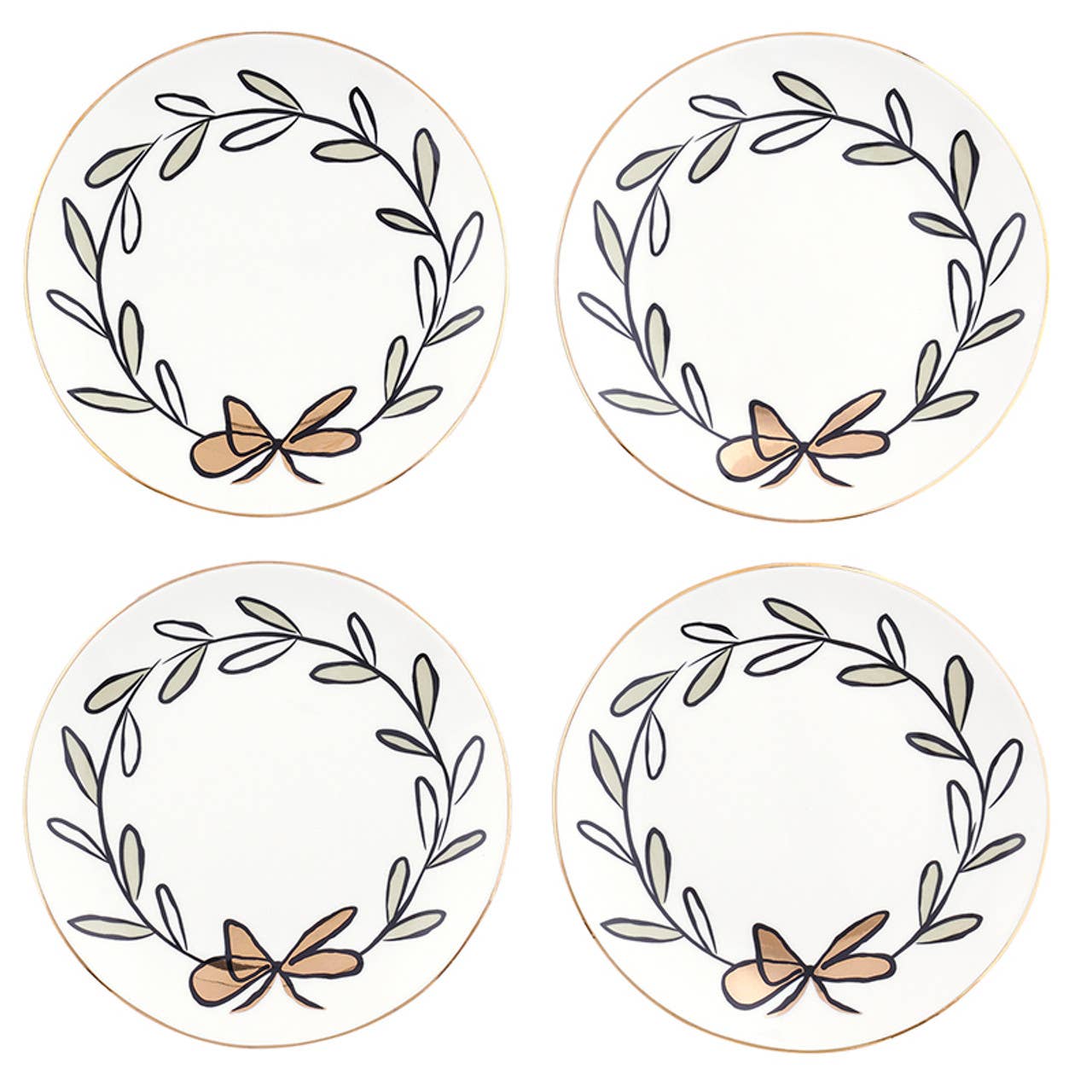Ceramic Appetizer Plates - Bow Wreath - Set of 4