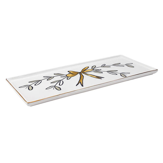 Ceramic Rectangle Tray - Bow Wreath