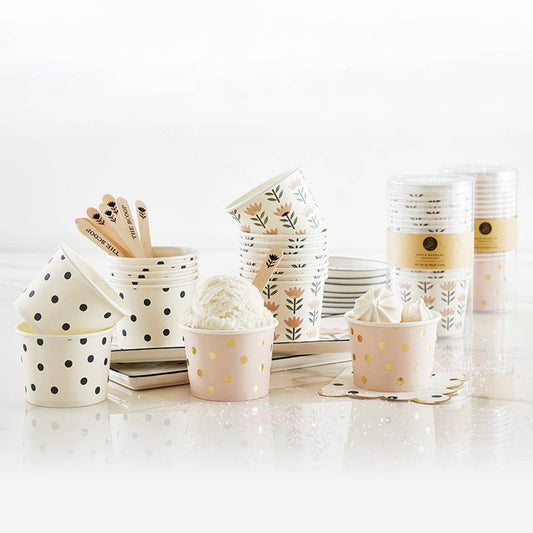 Paper Ice Cream Cups - Gold Foil Dots - Set of 16