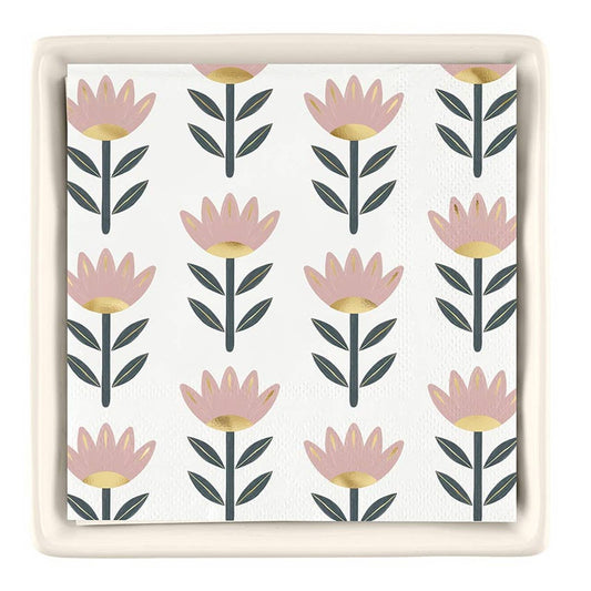 Ceramic Napkin Tray + Napkins - Flowers